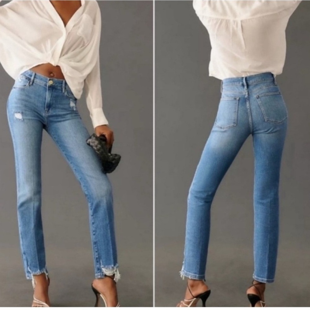 Frame Le High Straight Leg Jeans in Blue Laskey Rips Wash 28 6